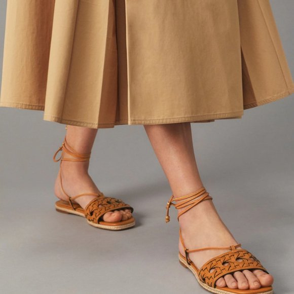 NEW Tory Burch Size 10 Women's Basket-Weave Espadrille Sandals - Aged Camello - Picture 5 of 5